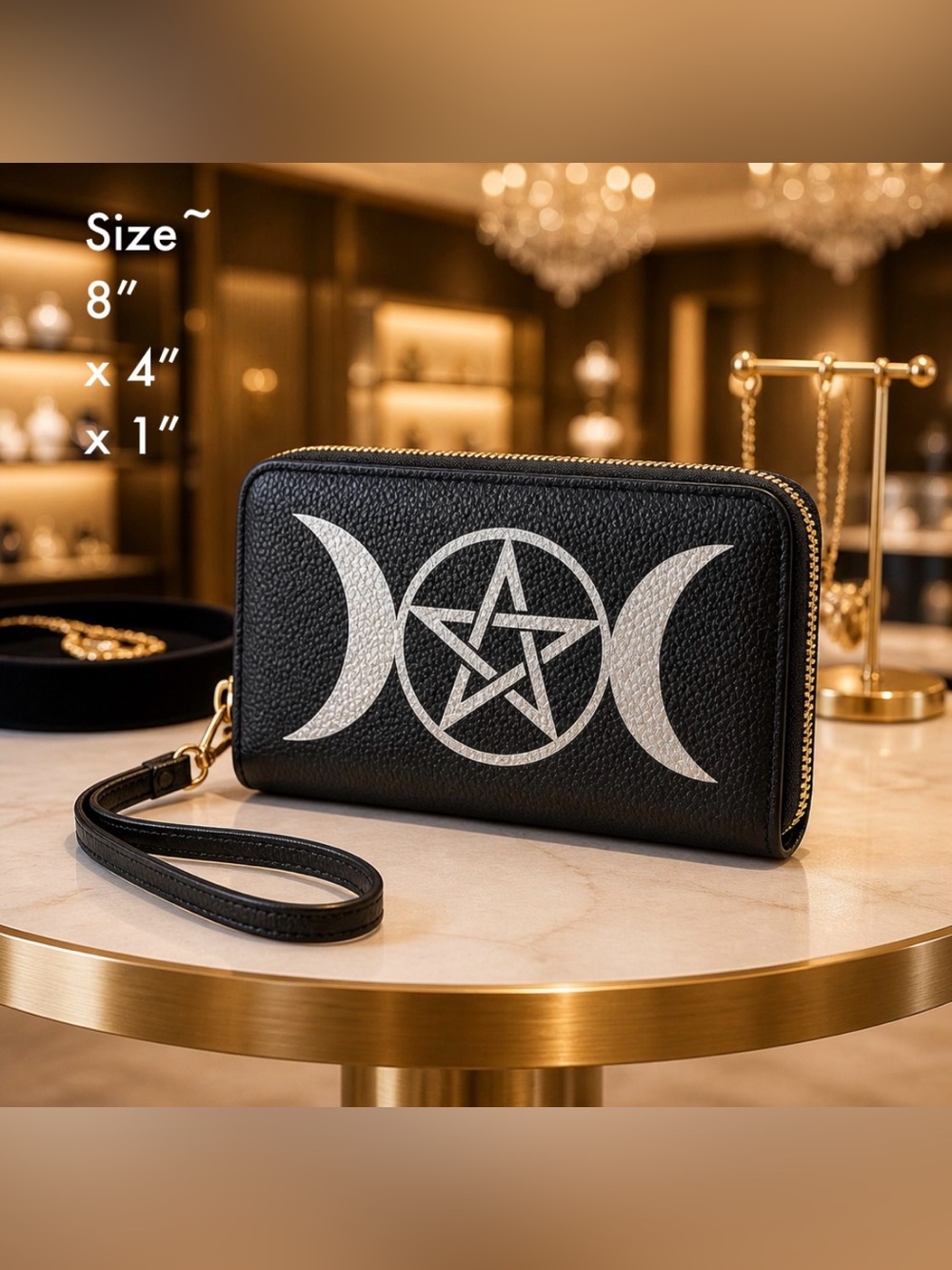 SALE 🔥 Black Wristlet Wallet with Triple Moon Pentagram Design